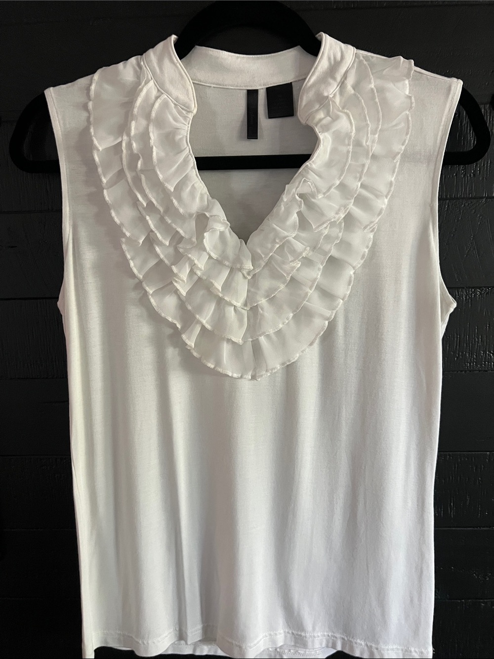 Neu Options White Sleeveless Ruffle V-Neck Camisole